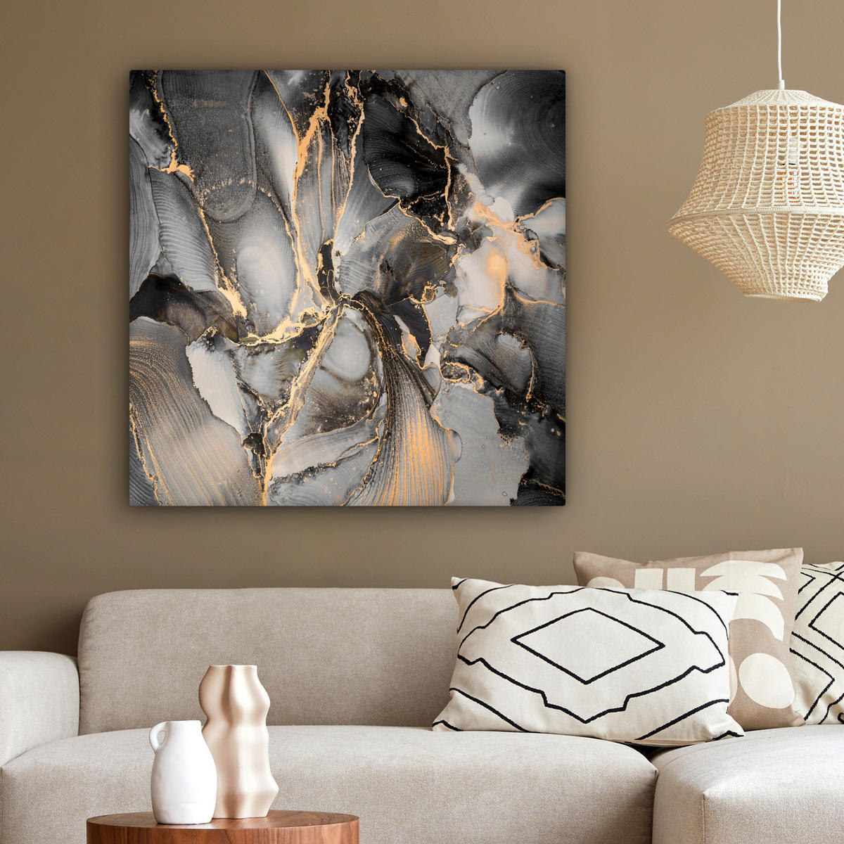 LEINWANDBILD Grau - Luxus - Gold - Marmor 90x90 cm - Dunkelgrau, Textil (90/90cm) - MuchoWow