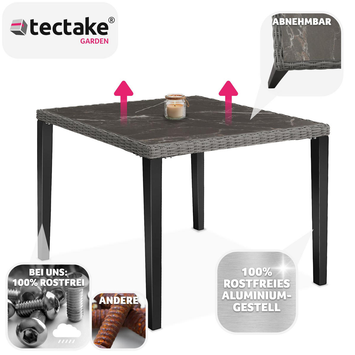 GARTENTISCH Tarent,93,5 x 93,5 x 75 cm,grau - Grau, Kunststoff (93.5/93.5/75cm) - tectake