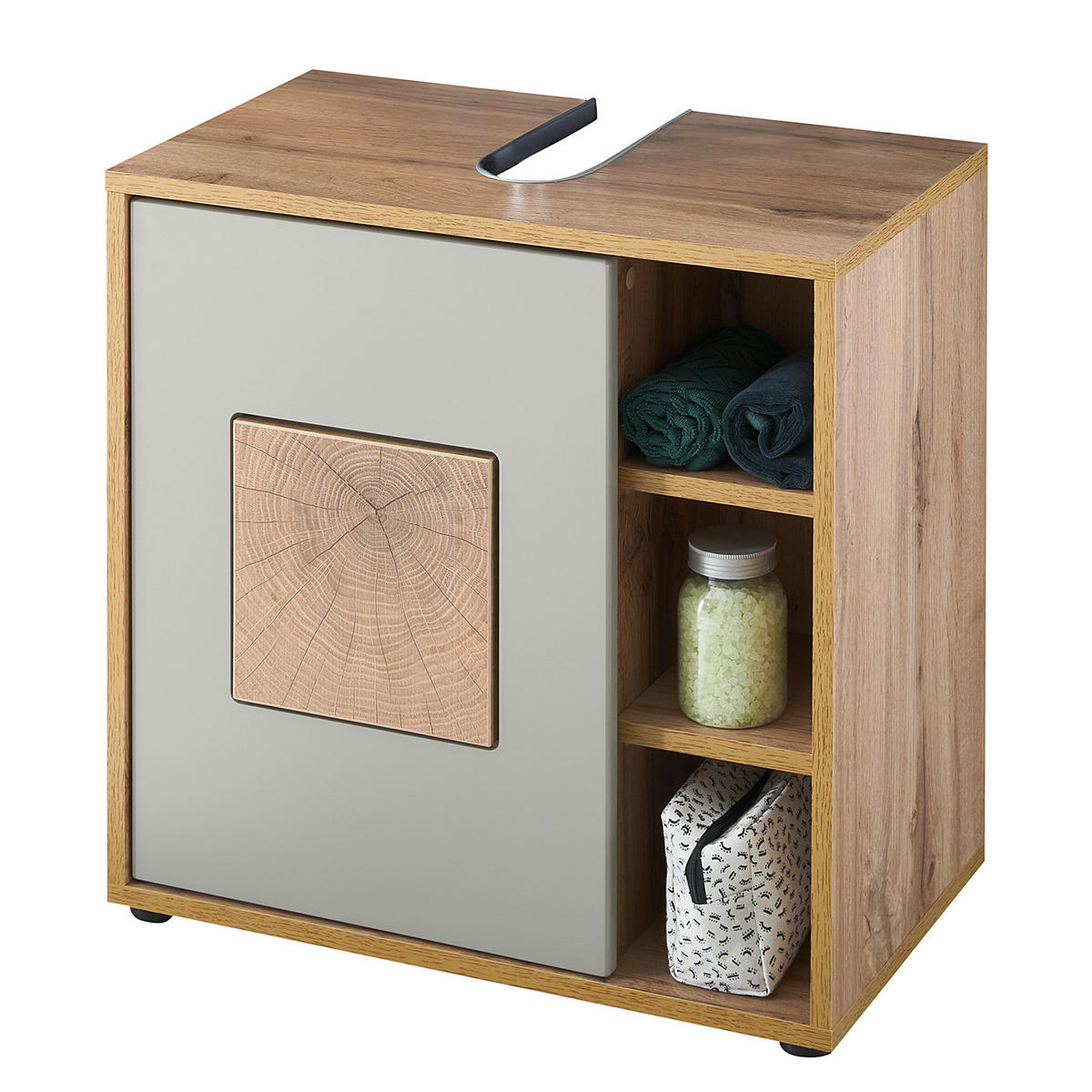 WASCHBECKENUNTERSCHRANK - Basalt / Wotaneiche Dekor - Braun, Holzwerkstoff (60/60/35cm) - home24