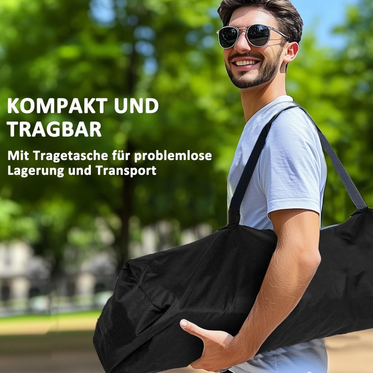 CAMPINGSTUHL 94/62/100 cm faltbar mit Kopfstütze, Getränkehalter und Kühltasche, Metall, Schwarz - Schwarz, Metall (62/100/94cm) - Redom