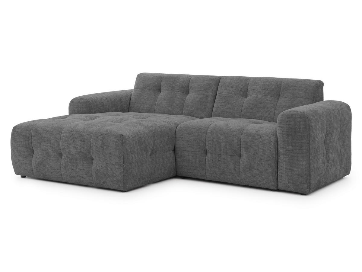 ECKSOFA Kozy im Bumpy-Design mit fester Rückenlehne aus weichem Grau Chenille-Stoff - Ottomane links - Schwarz/Grau, Holz/Kunststoff (161/234cm) - S-Style Möbel
