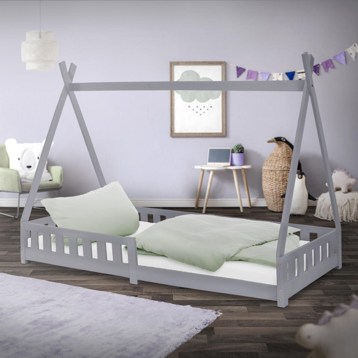 KINDERBETT Tipi 90x200 cm Hellgrau - Hellgrau, Holz (90/200cm) - ML-DESIGN