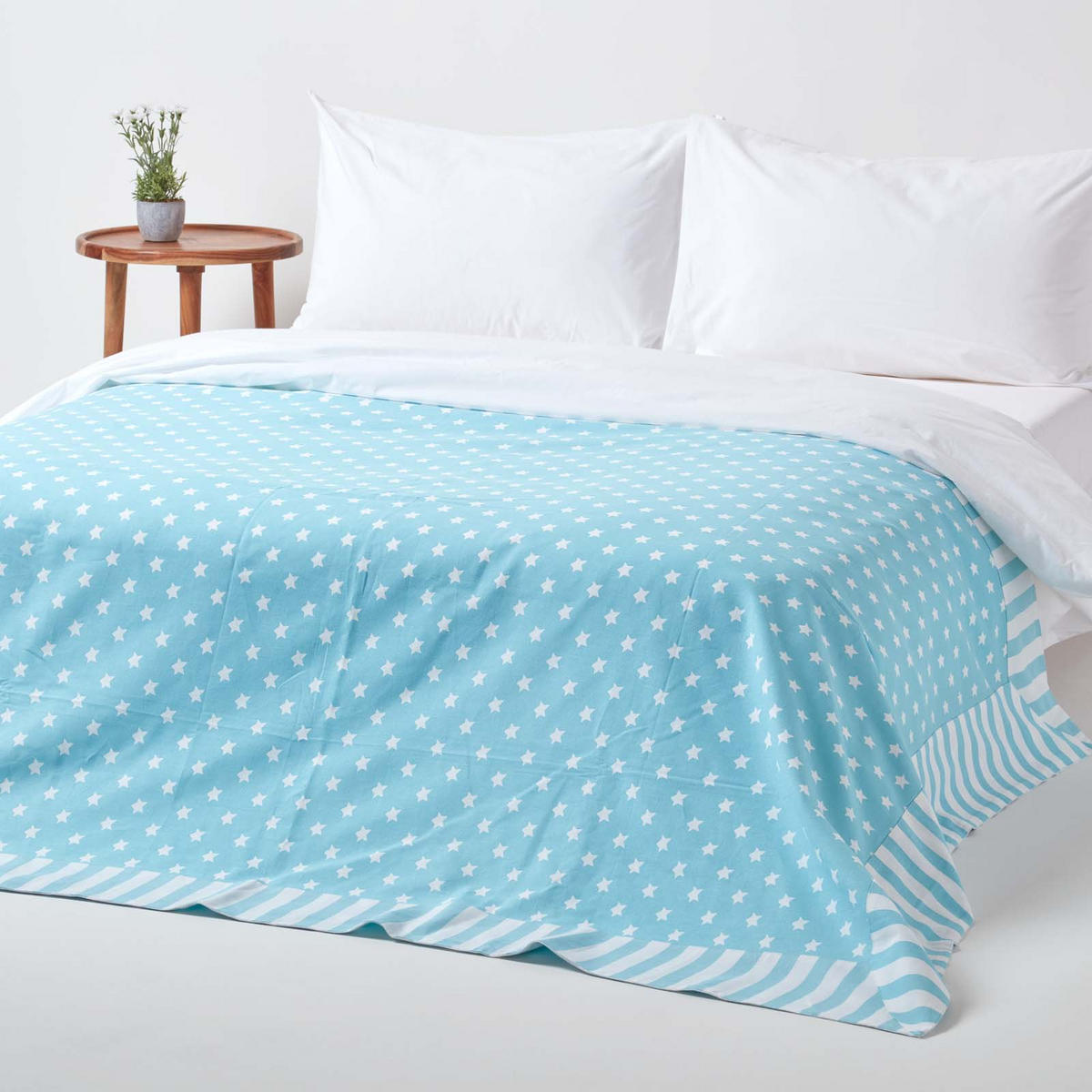 ÜBERWURF 150/200 cm, Sterne-Muster, 100% Baumwolle - Blau, Textil (150/200cm) - Homescapes