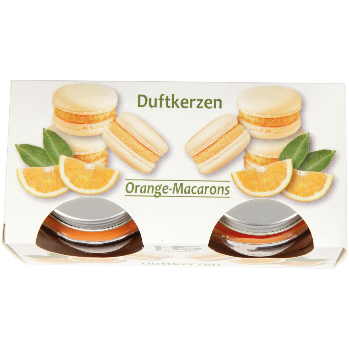 DUFTKERZE "Macaron Orange" im Glas mit Deckel, 2er Pack mit je ca. 7 Std. Brenndauer, Ø6cm , Raumduft als Geschenk und Dekoration - Orange, Glas (6/5cm) - HS Candle