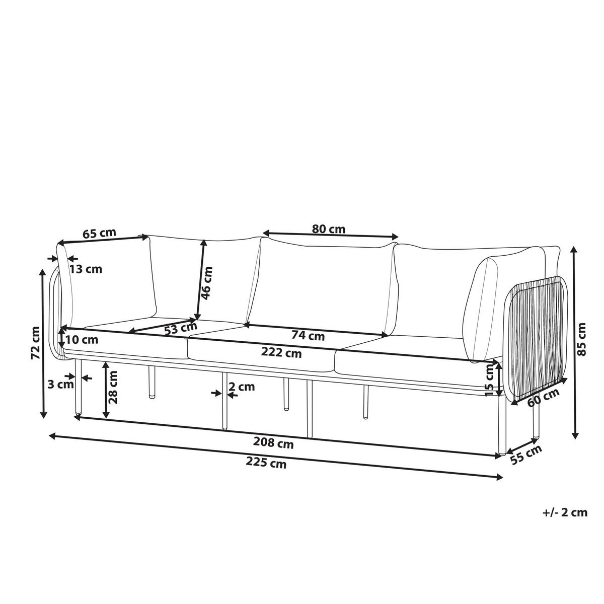 GARTENSOFA 3-Sitzer Grau Senise - Hellbraun/Weiß, Metall (225/85/60cm) - Beliani