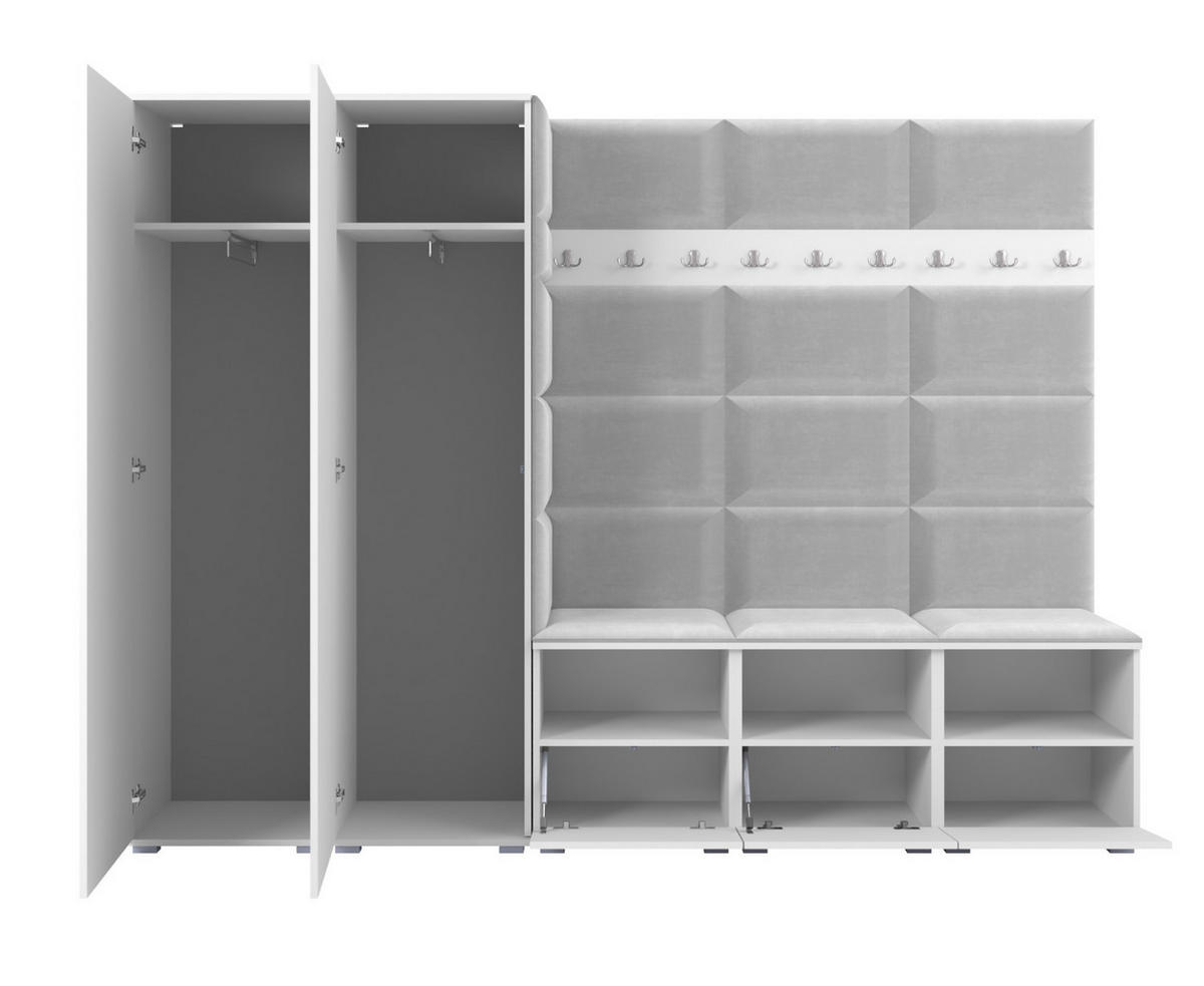 GARDEROBE NELA VII 250 cm (Modulare Flurmöbel XL Graphit mit Spiegel & Sitzpolster Schwarz 16 Universell) - Silberfarben/Schwarz, Holz/Holzwerkstoff (250/187/40cm) - Ravio