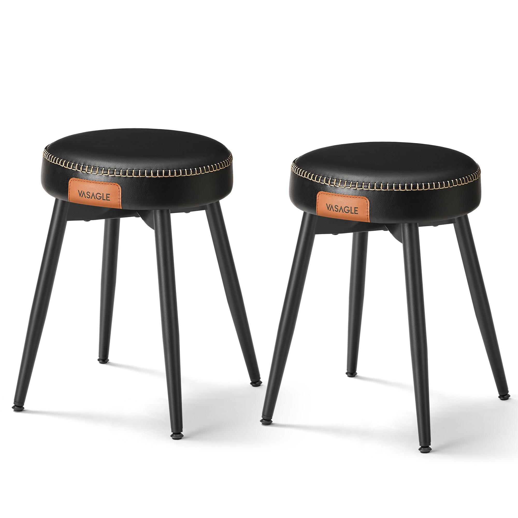 SITZHOCKER Ekho (2er Set) - Schwarz, Leder (48/48/48cm) - VASAGLE