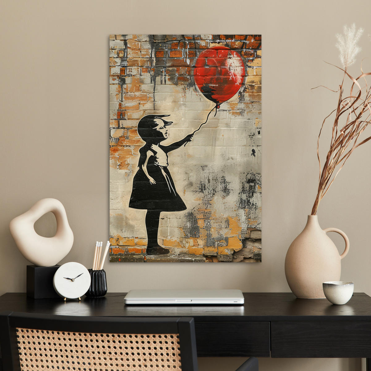 POSTER Graffiti - Banksy - Mädchen - Straßenkunst 40x60 cm - Sandfarben, Papier (40/60/0.1cm) - MuchoWow