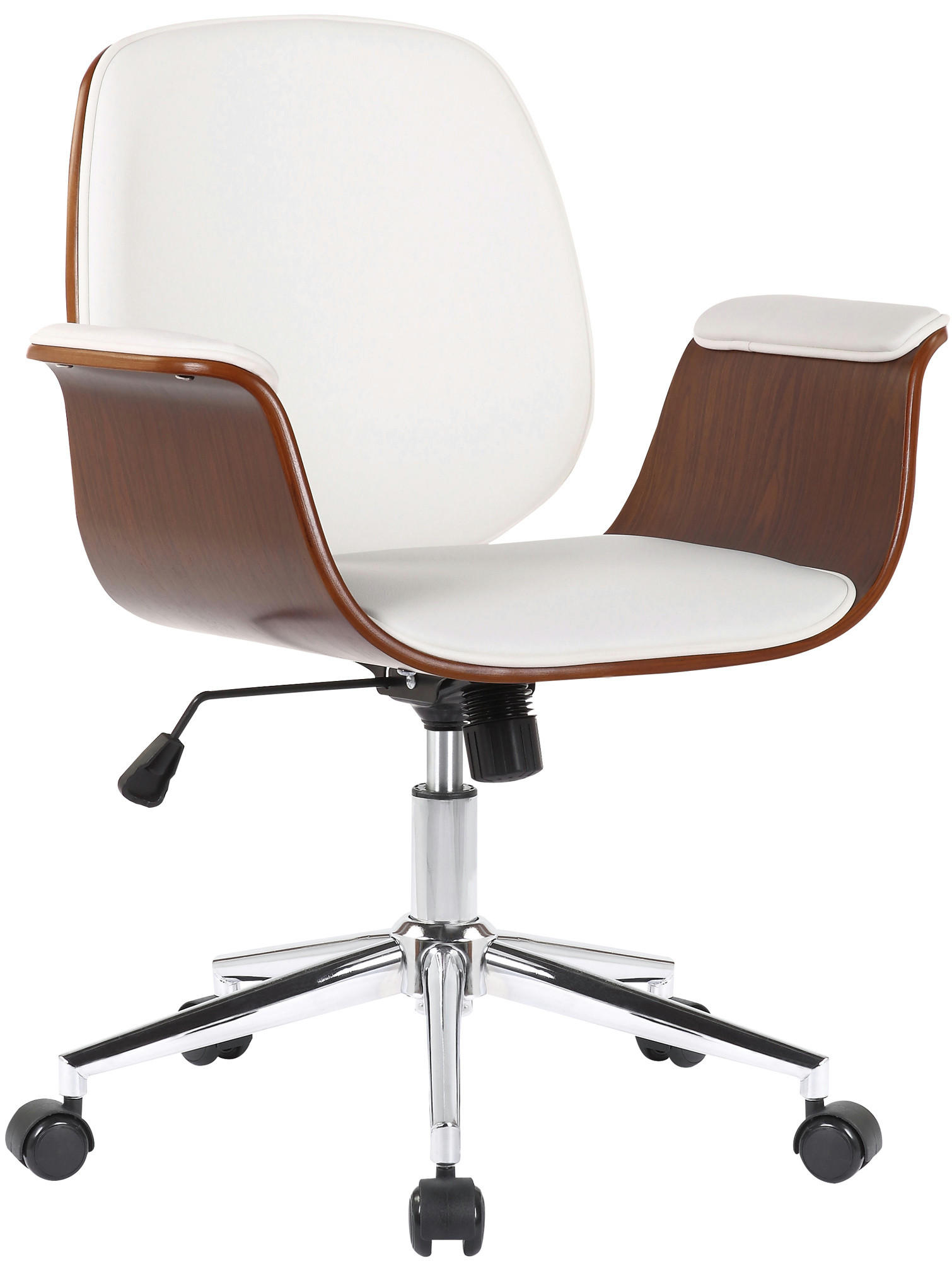 DREHSTUHL Holz walnuss/weiß - Chromfarben/Walnussfarben, Holz/Textil (69/82/62cm) - CLP