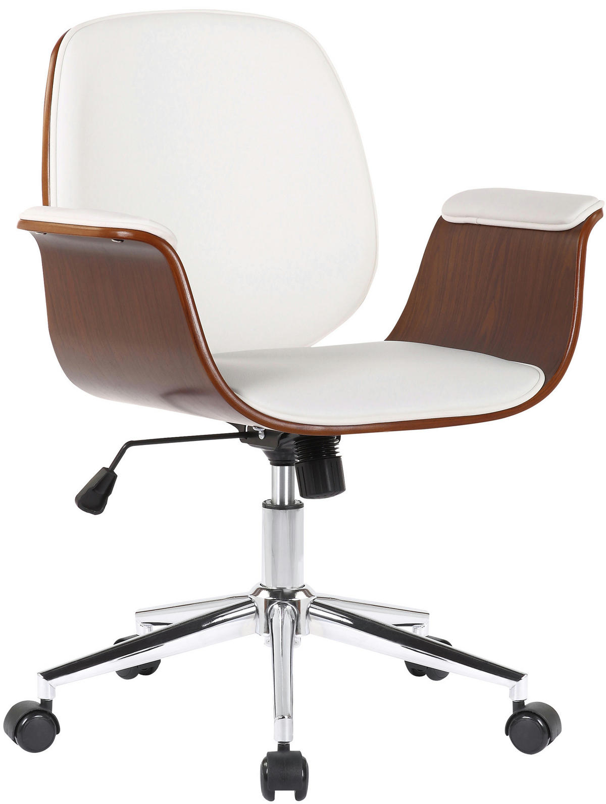 DREHSTUHL Holz walnuss/weiß - Chromfarben/Walnussfarben, Holz/Textil (69/82/62cm) - CLP