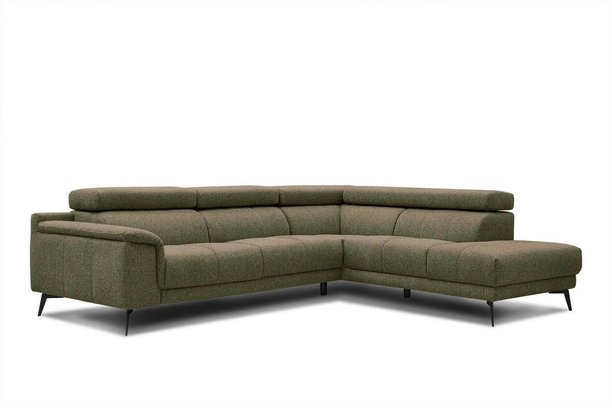 ECKSOFA FIERO 5-Sitzer, olivgrün - Schwarz/Olivgrün, Holzwerkstoff/Textil (290/228cm) - Courtois Laville