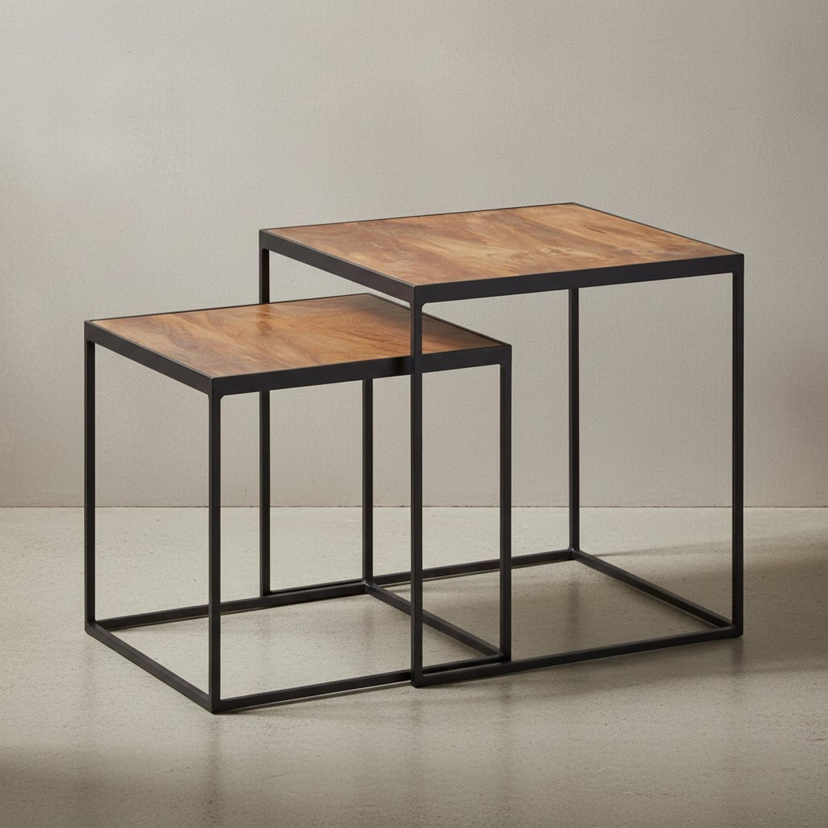 BEISTELLTISCH Set – 2-teilig Mango Massivholz Metall Braun Schwarz Industrial - Schwarz/Braun, Holz/Metall (40/40/44cm) - KADIMA DESIGN