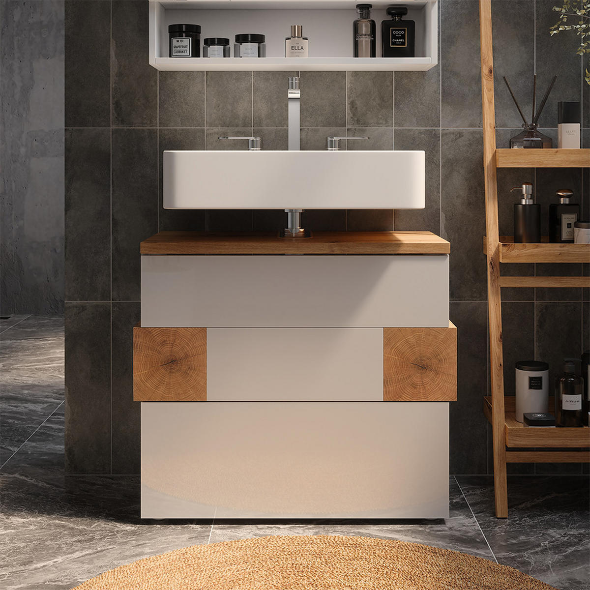 WASCHBECKENUNTERSCHRANK Eden Weiß 70 x 64.5 cm mit 2 Schubladen - Weiß/Eiche Artisan, Holzwerkstoff (70/64.5/37cm) - Vicco