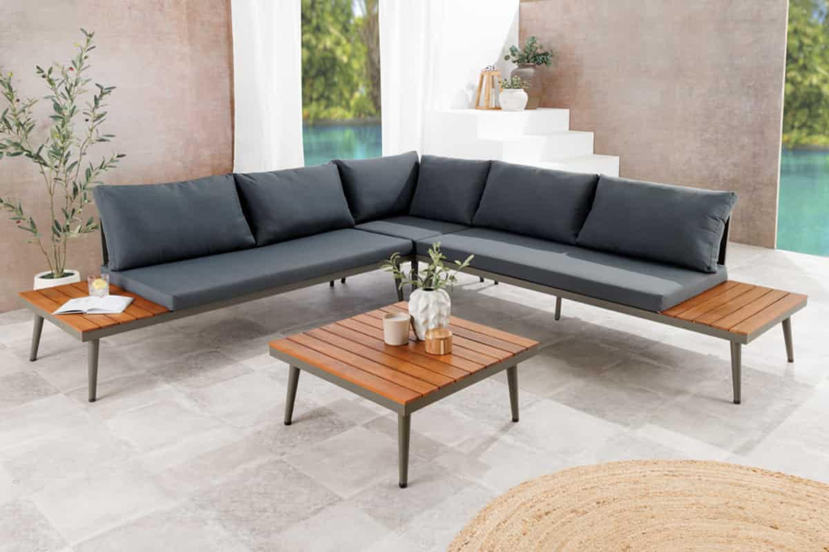 GARTEN-LOUNGE CANNES Akazie Anthrazit|Natur 250cm - Grau, Naturmaterialien/Holz - riess-ambiente