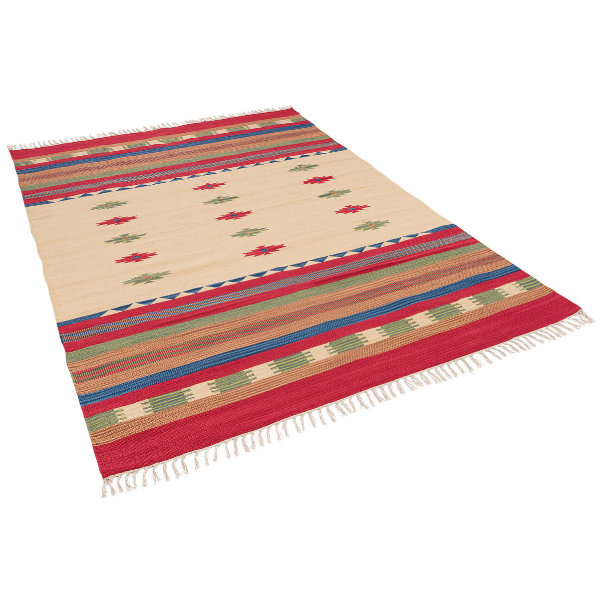 BAUMWOLLE NATUR KELIM TEPPICH LINA TREND - Rot, Textil (160/230cm) - Pergamon