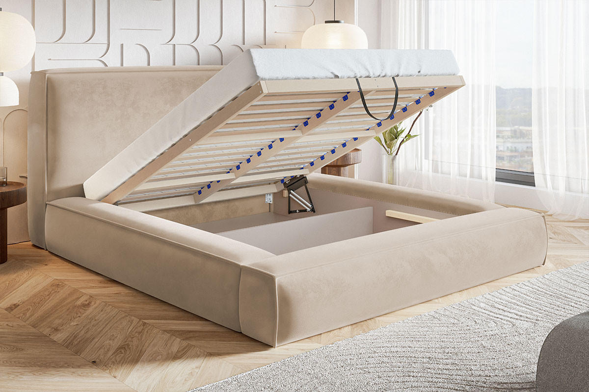 POLSTERBETT Boucle 180x200 Karano, Dicker Schaum, Bettkasten, Hellgrau - Hellgrau, Holz/Textil (180/200cm) - Emporius