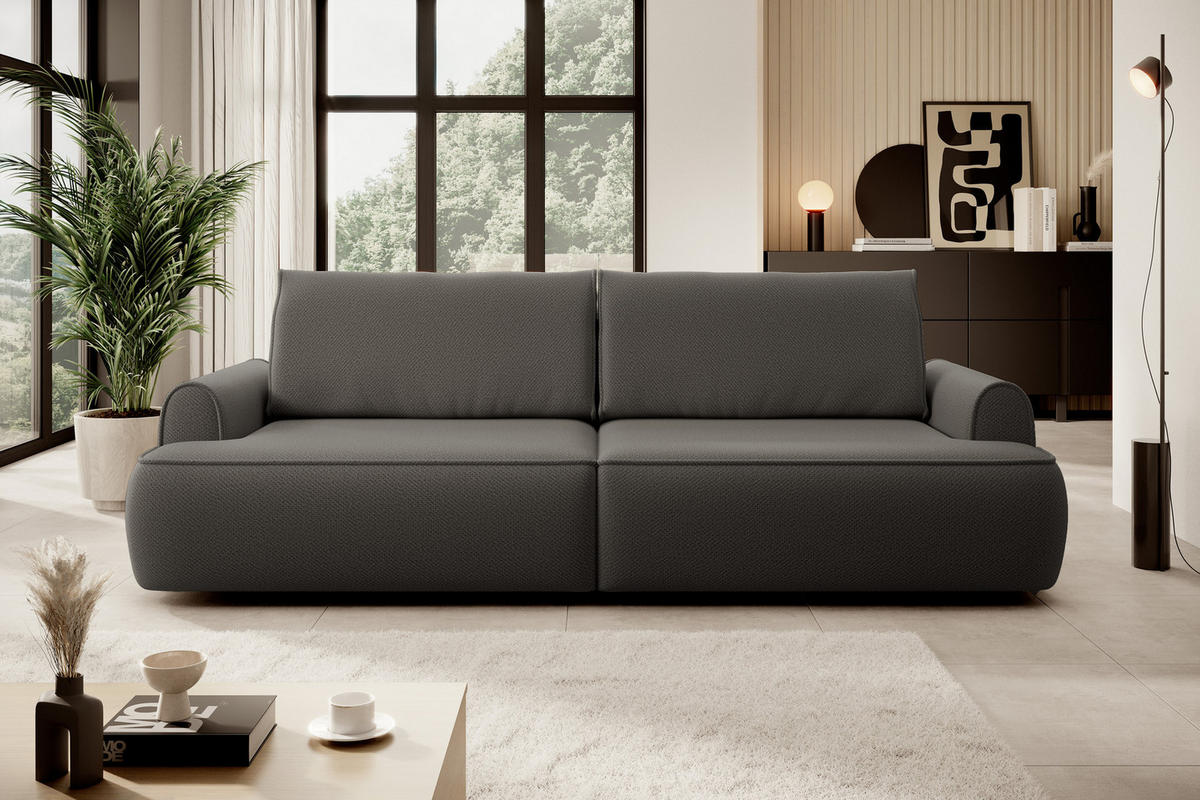 SCHLAFSOFA mit Bettkasten Mareno, 250 cm, Samt, Grau - Grau, Holz (250/82/102cm) - Emporius