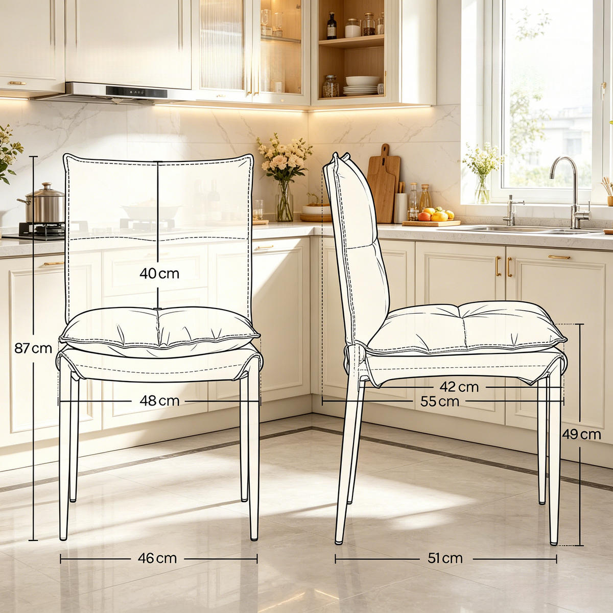 STUHL-SET DE-36235 2 Stück mit Kunstlederbezug Schwarz - Schwarz, Metall (55/87/48cm) - ComfortXL