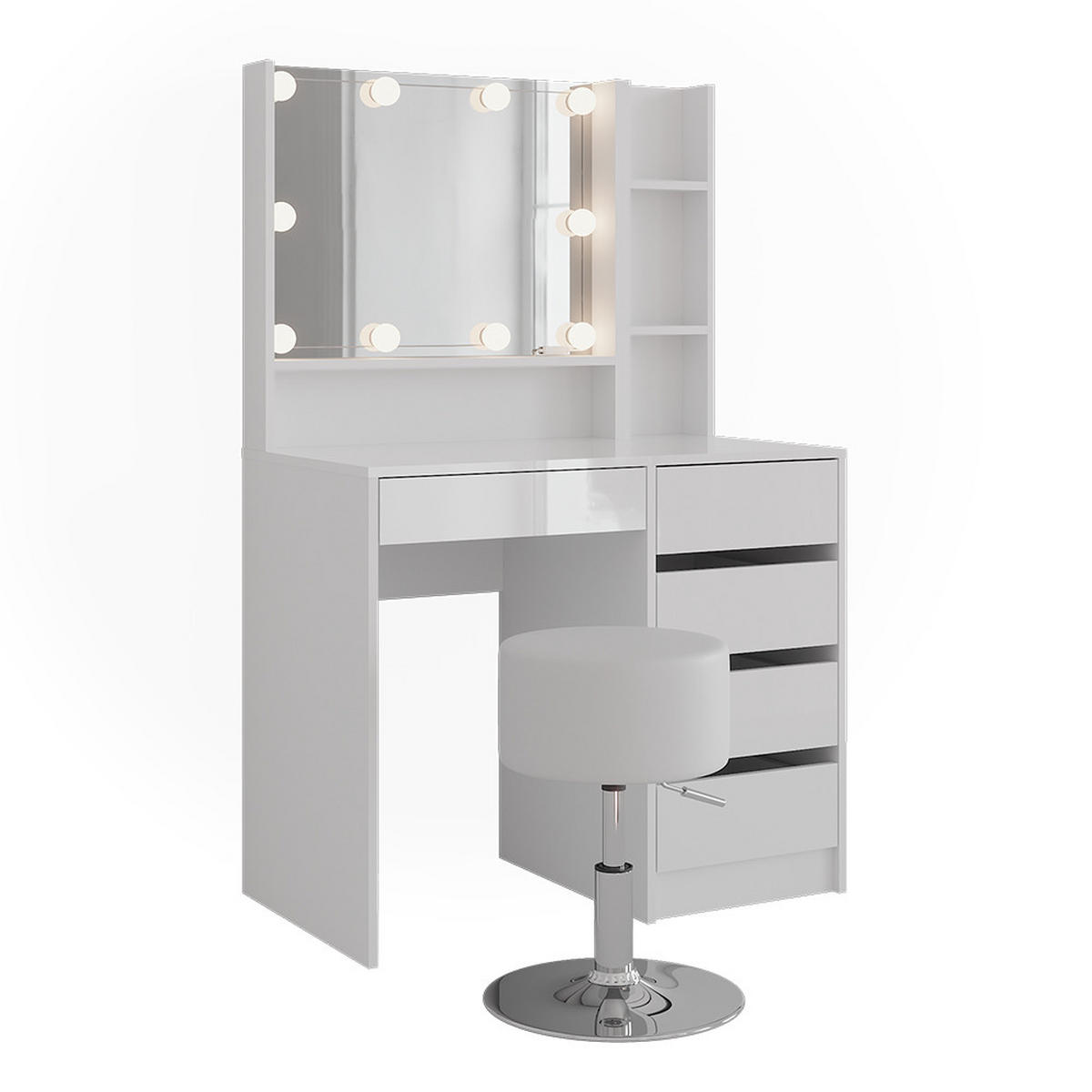 SCHMINKTISCH Sherry Weiß/Weiß Hochglanz 89.8 cm 5 Teile - Weiß Hochglanz, Holzwerkstoff (50.1cm) - Vicco