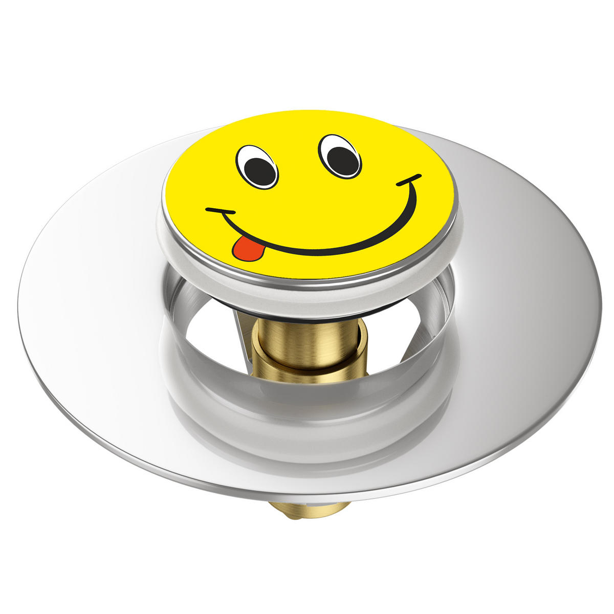 WASCHBECKENSTÖPSEL Pop-Up Smiley - Gelb, Metall (6/4/5cm) - Sanilo