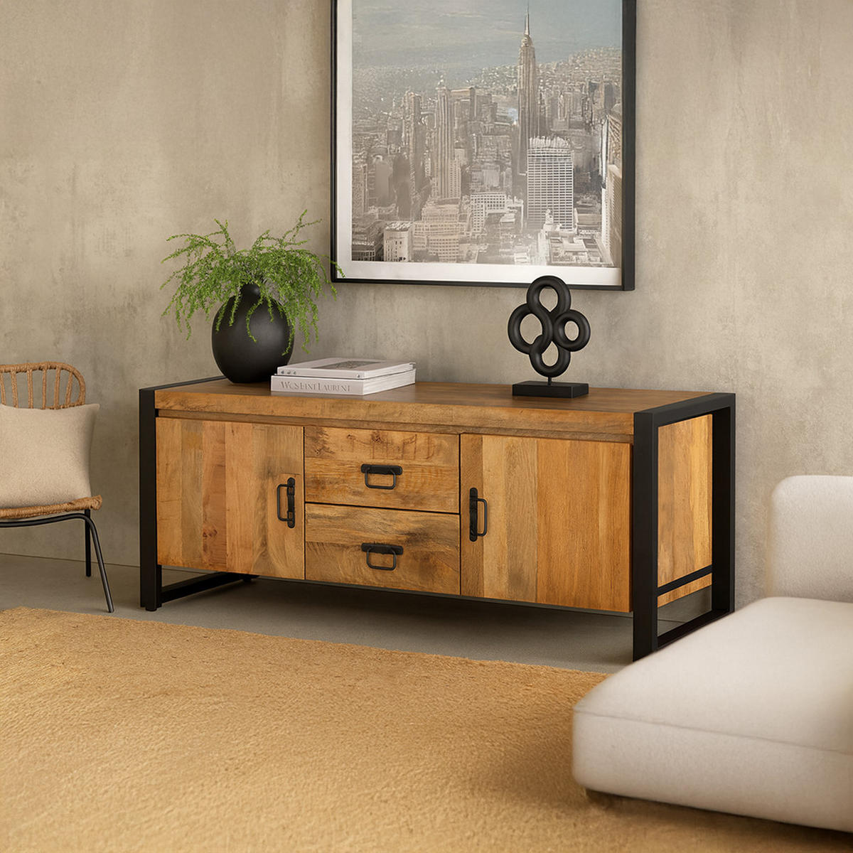 TV Board Britt Mangoholz 150 cm / 45 cm Natur - Naturfarben, Holz (150/55/45cm) - Villa Möbel