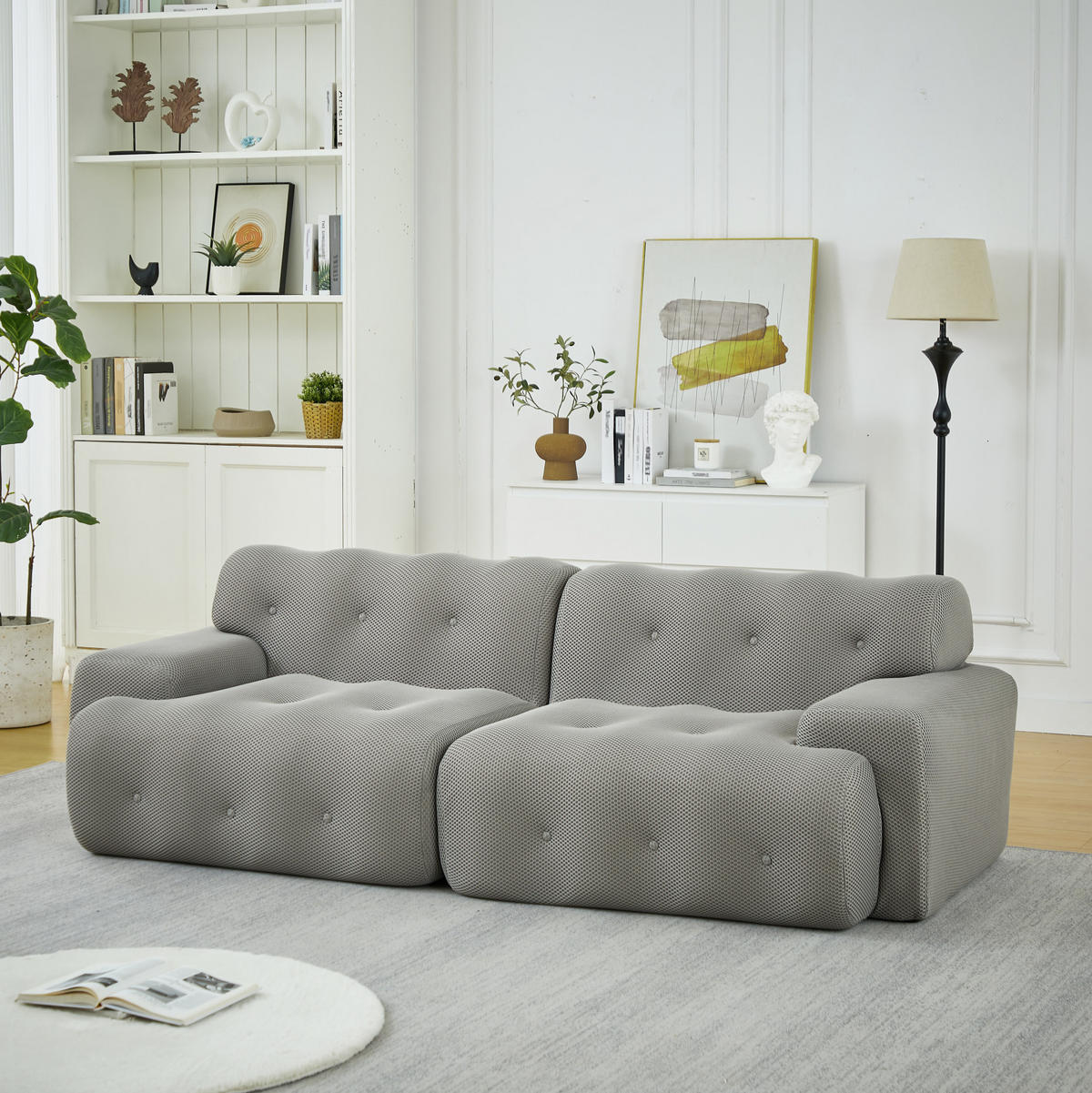 2-SITZER-SOFA 224/104/66 cm aus Stoff mit breiten Armlehnen und Knopfheftung, Grau - Grau, Textil (224/66/104cm) - Redom