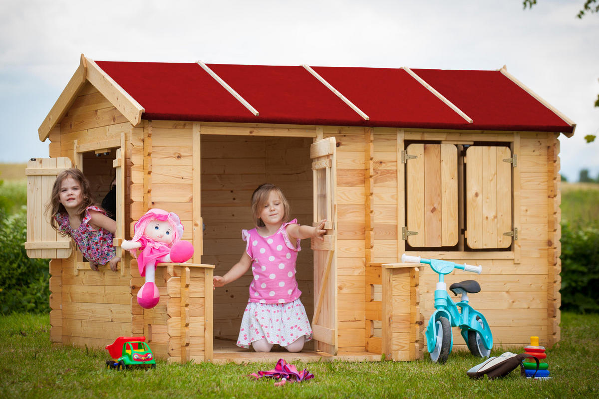 KINDERSPIELHAUS aus Holz - B178xL241xH151 cm/2,63m2 - M503 - Beige, Holz (241/151/146cm) - Timbela