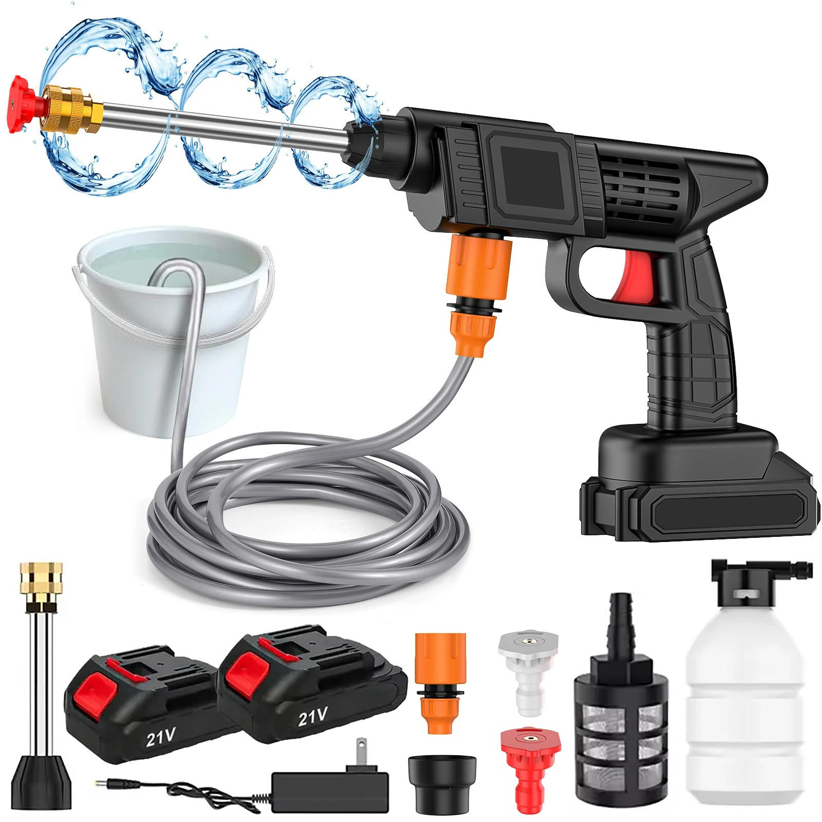 HOCHDRUCKREINIGER 50Bar, Schwarz, für Makita 24V Batterie mit 2 Batterien - Schwarz, Metall (41.5/23cm) - Coonoor