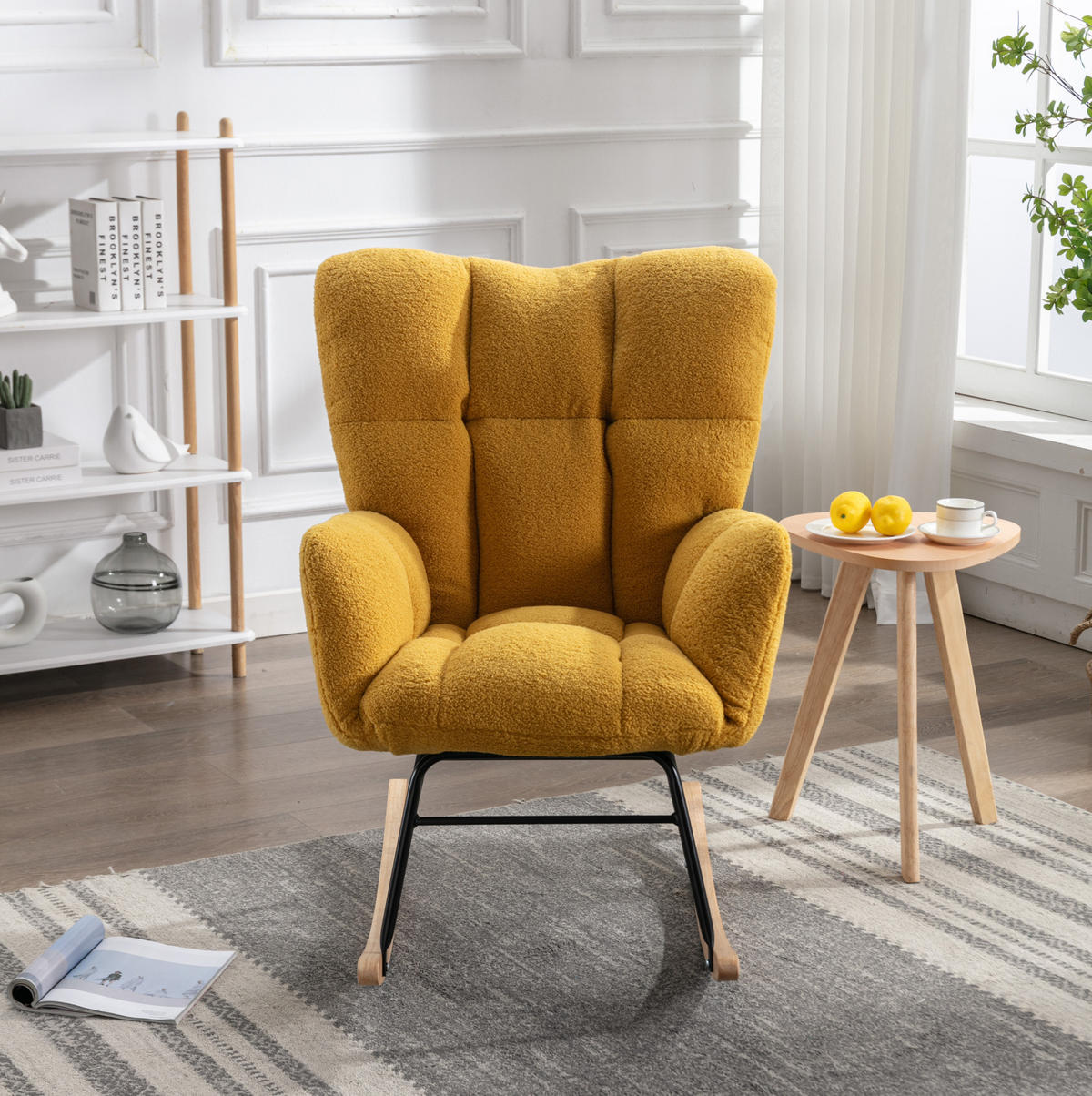 SCHAUKELSTUHL Teddy-Stoff mit hohem Rücken und Filzschutz 80/70/95 cm Gelb - Gelb, Textil (70/95/80cm) - Redom