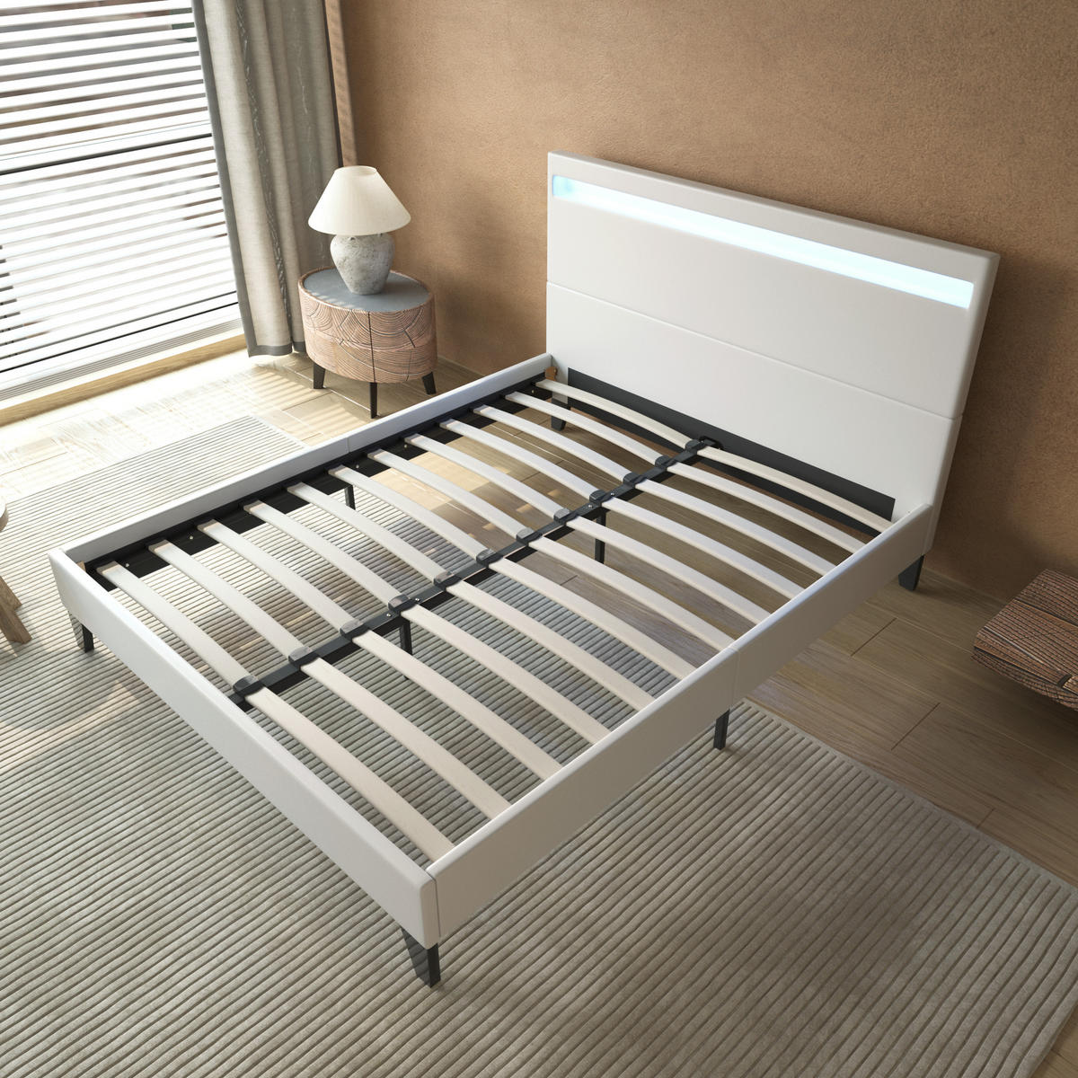 BETT 140x200 cm mit Kopfteil aus weißem Kunstleder - Weiß, Naturmaterialien (140/200cm) - November Sleep