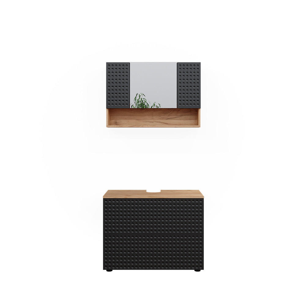 BADMÖBEL-SET Irma Anthrazit gepunktet 2 Teile, Unterschrank 80 cm - Honigeiche/Anthrazit, Holzwerkstoff (80/58.6/41cm) - Vicco