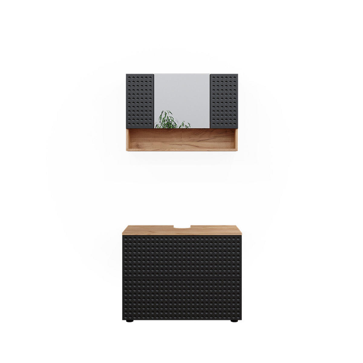 BADMÖBEL-SET Irma Anthrazit gepunktet 2 Teile, Unterschrank 80 cm - Honigeiche/Anthrazit, Holzwerkstoff (80/58.6/41cm) - Vicco