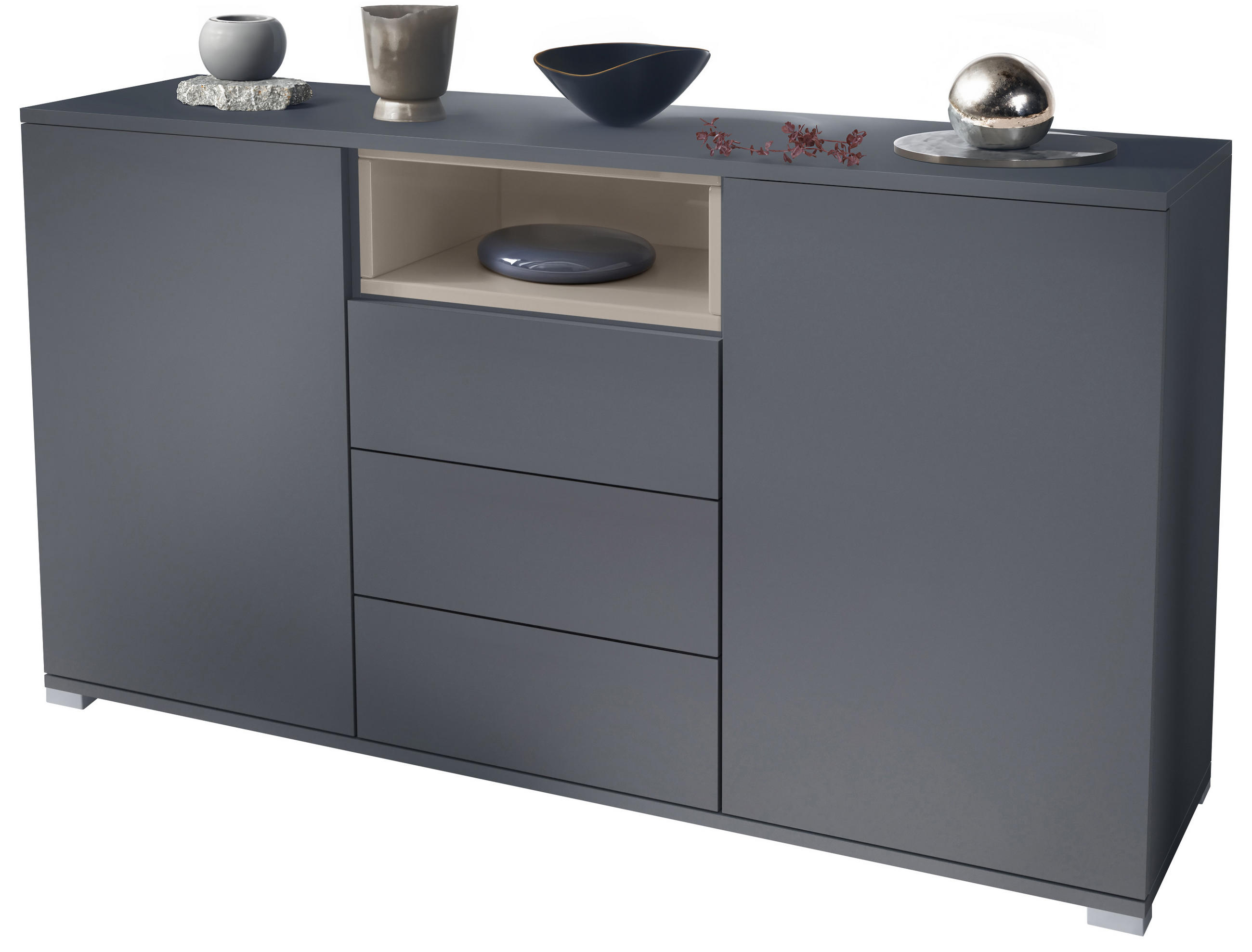 SIDEBOARD Skadu Sandgrau Hochglanz - Sandfarben, Holzwerkstoff (138.5/75.5/35cm) - Vladon