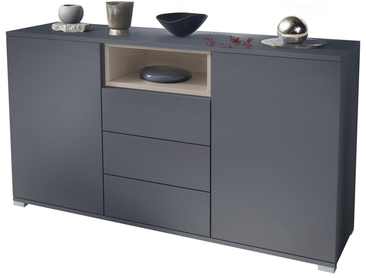 SIDEBOARD Skadu Sandgrau Hochglanz - Sandfarben, Holzwerkstoff (138.5/75.5/35cm) - Vladon