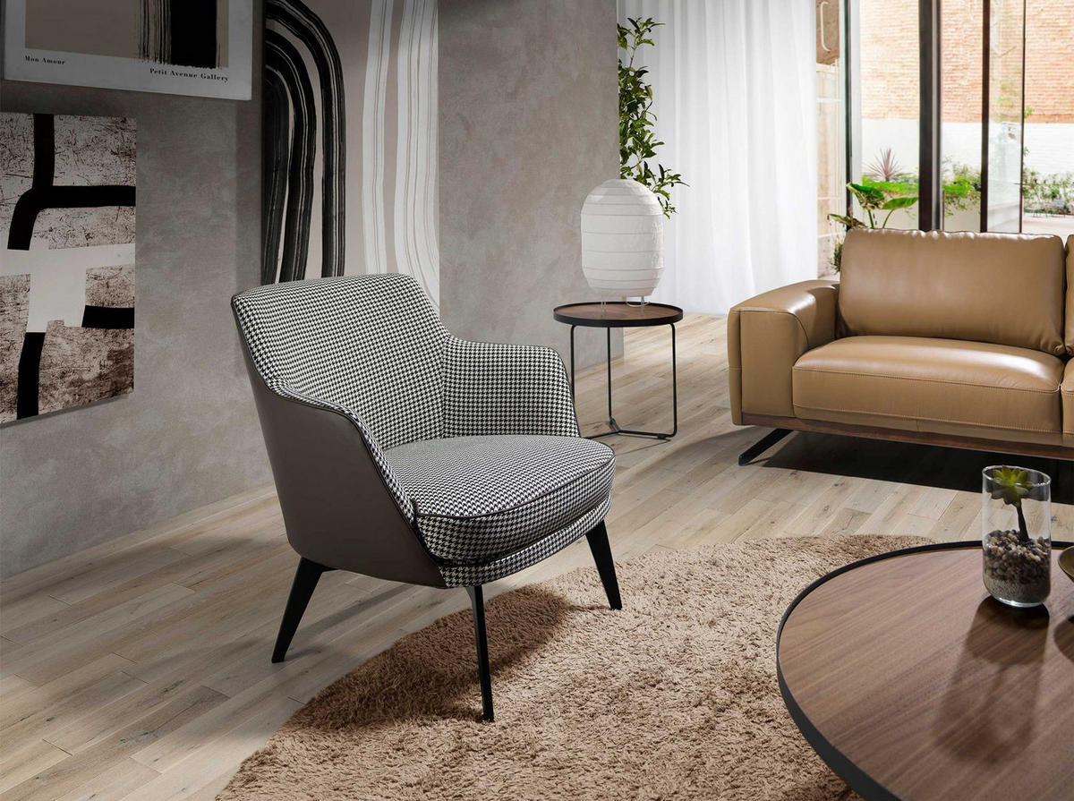 SESSEL Sessel aus schwarzem und weißem Stoff und schokoladenbraunem Öko-Leder 75/75/82 cm - Schwarz/Braun, Leder/Textil (75/82/75cm) - ANGEL CERDA