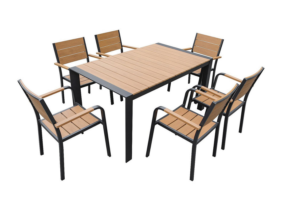 GARTENESSGRUPPE im Set - 6 -Sitzer - Aluminium - anthrazitgrau, naturfarben hell - NYROS - Anthrazit, Metall - Vente-Unique