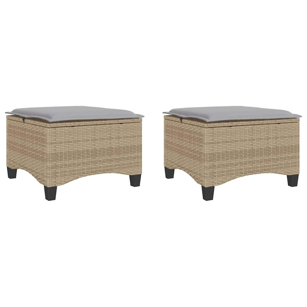 GARTENHOCKER Mit Kissen 2 Stk. Beige 55/55/36 Cm Poly Rattan - Beige, Kunststoff (55/36/55cm) - vidaXL