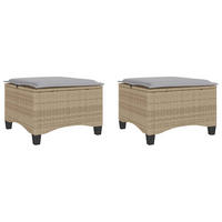 GARTENHOCKER Mit Kissen 2 Stk. Beige 55/55/36 Cm Poly Rattan - Beige, Kunststoff (55/36/55cm) - vidaXL