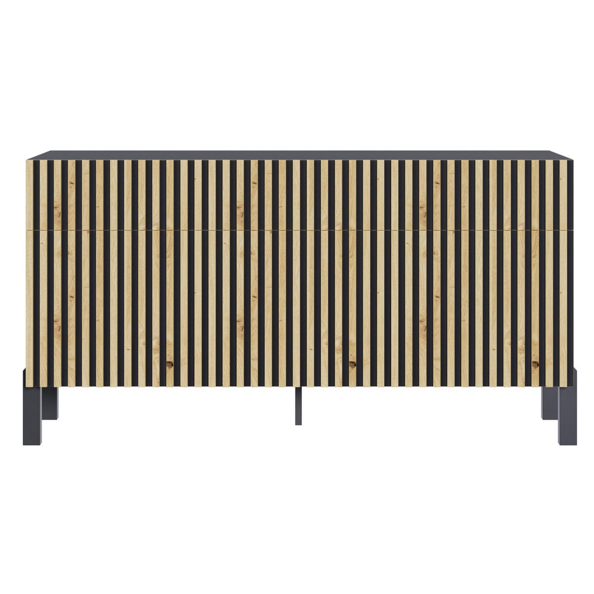 SIDEBOARD Telire 3-türig Schwarz / Artisan Eiche-Optik, 154 cm - Eichefarben/Schwarz, Holzwerkstoff/Metall (154/80.4/34cm) - Selsey