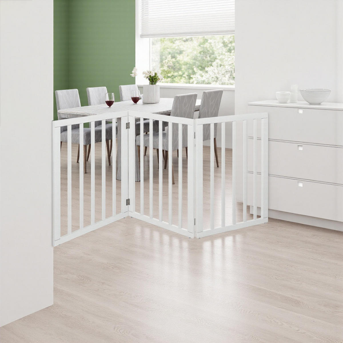 HAUSTIERGITTER aus MDF in weiß faltbar Z-förmig freistehend für Türdurchgang & Treppenschutz 139 x60,5 cm - Weiß, Holzwerkstoff (60.5/60.5/139cm) - Livingandhome