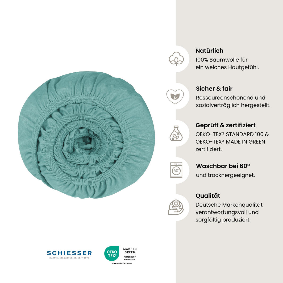 SPANNBETTLAKEN Jessi - Edeljersey - 100 x 200 cm - Mint - Mintgrün, Textil (100/200cm) - SCHIESSER