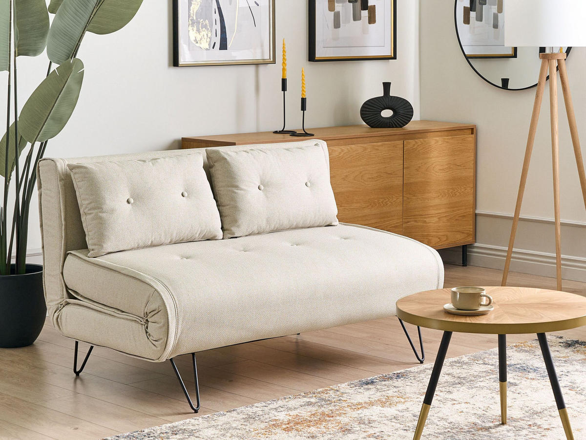 2-SITZER-SCHLAFSOFA hellbeige/schwarz Vestfold - Beige/Schwarz, Textil (130/81/78cm) - Beliani