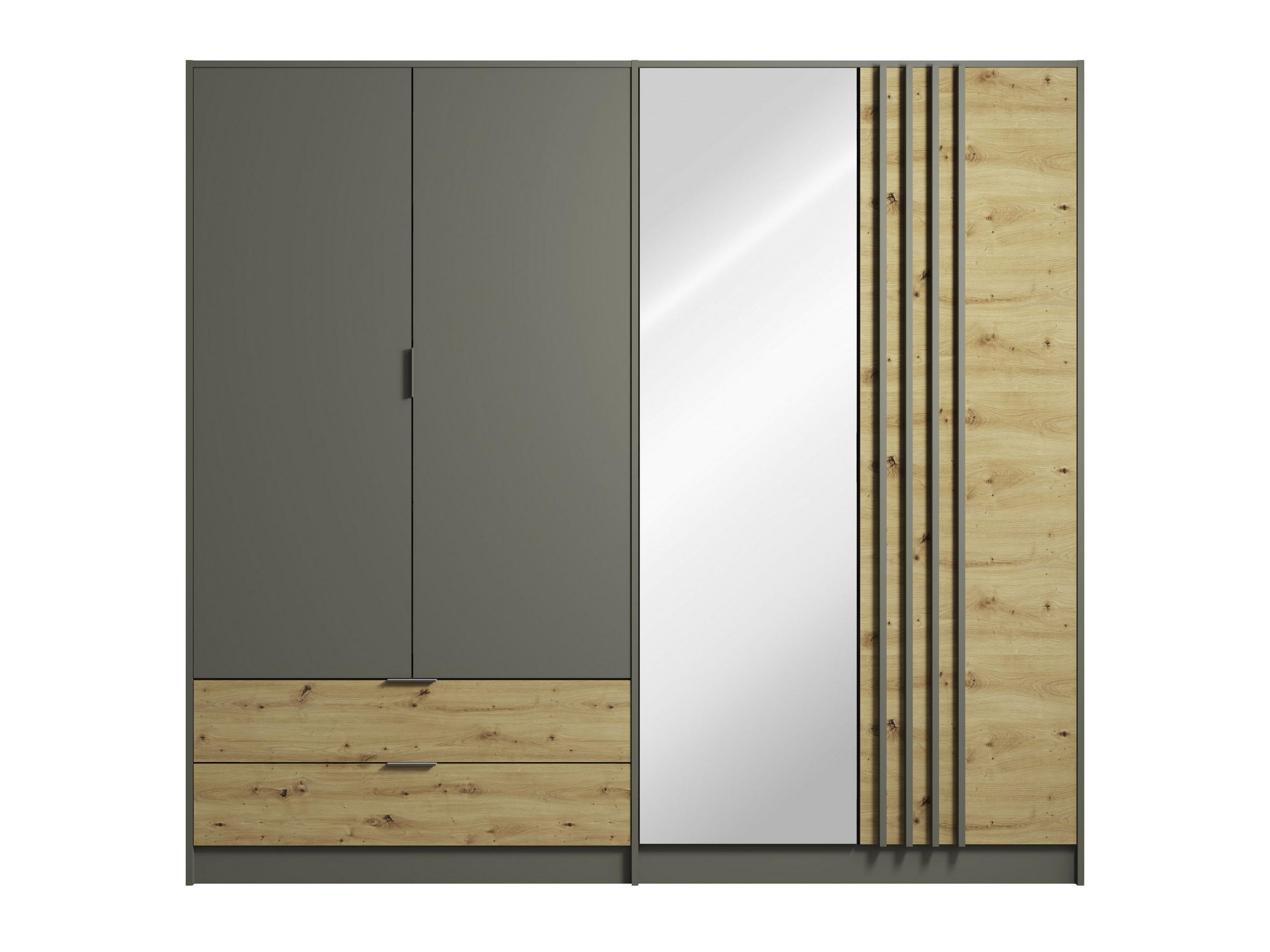 DREHTÜRENSCHRANK MERIDIAN 220,2/202,5/55,2cm 4-türig mit Spiegel Grau - Eichefarben/Grau, Holzwerkstoff (220.2/202.5/55.2cm) - MASSENO