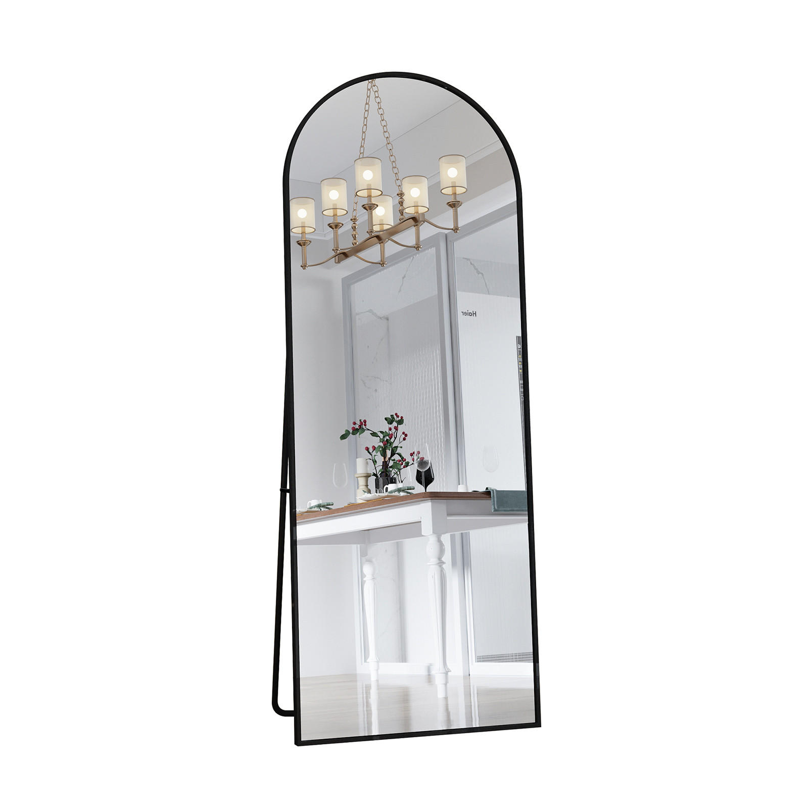 STANDSPIEGEL 162x53 cm- Rund, Standspiegel, Wandmontage - Schwarz, Glas/Metall (53/162/162cm)