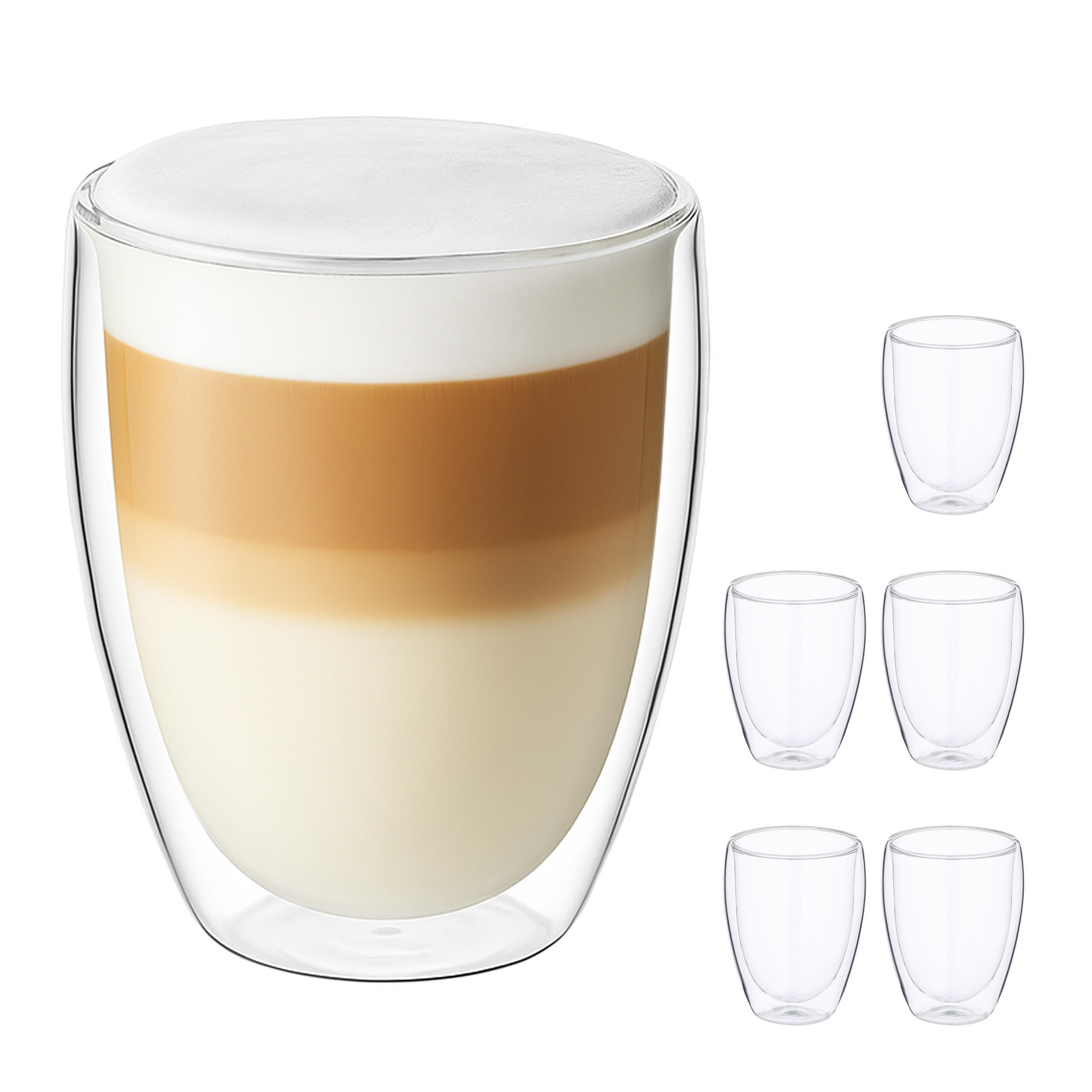 LATTE Macchiato Gläser - Transparent, Glas/Metall (9/11/9cm) - Relaxdays