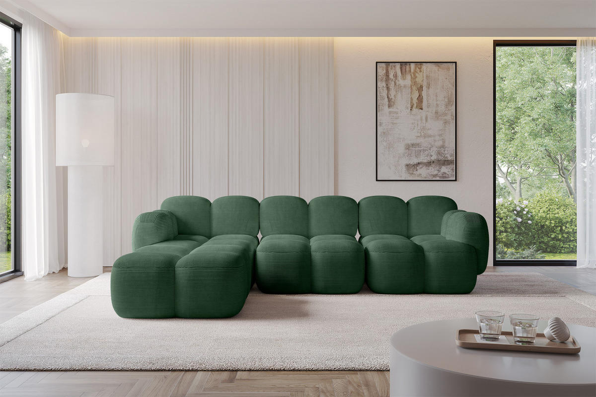 ECKSOFA modulares Sofa Links Miko-L2 302x205x75 Grün Cord - Waldgrün/Schwarz, Holzwerkstoff/Kunststoff (302/205cm) - ALTDECOR