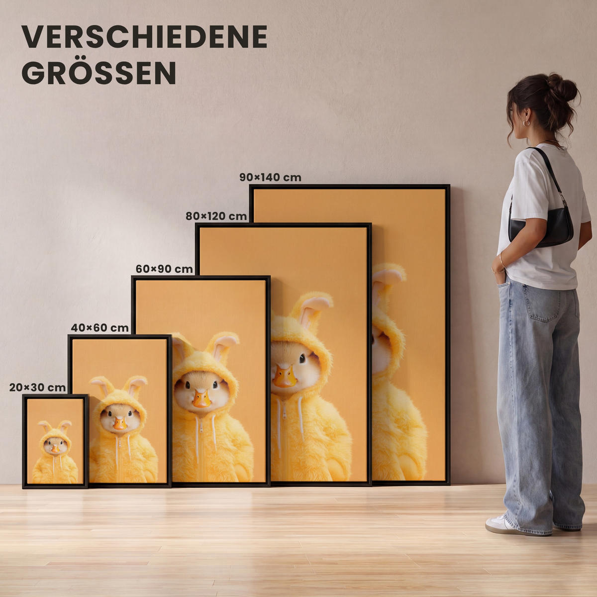 LEINWAND Bilder mit Rahmen - Osterhase - Kostüm - Ente - 100x150 - Gelb, Textil (100/150cm) - MuchoWow