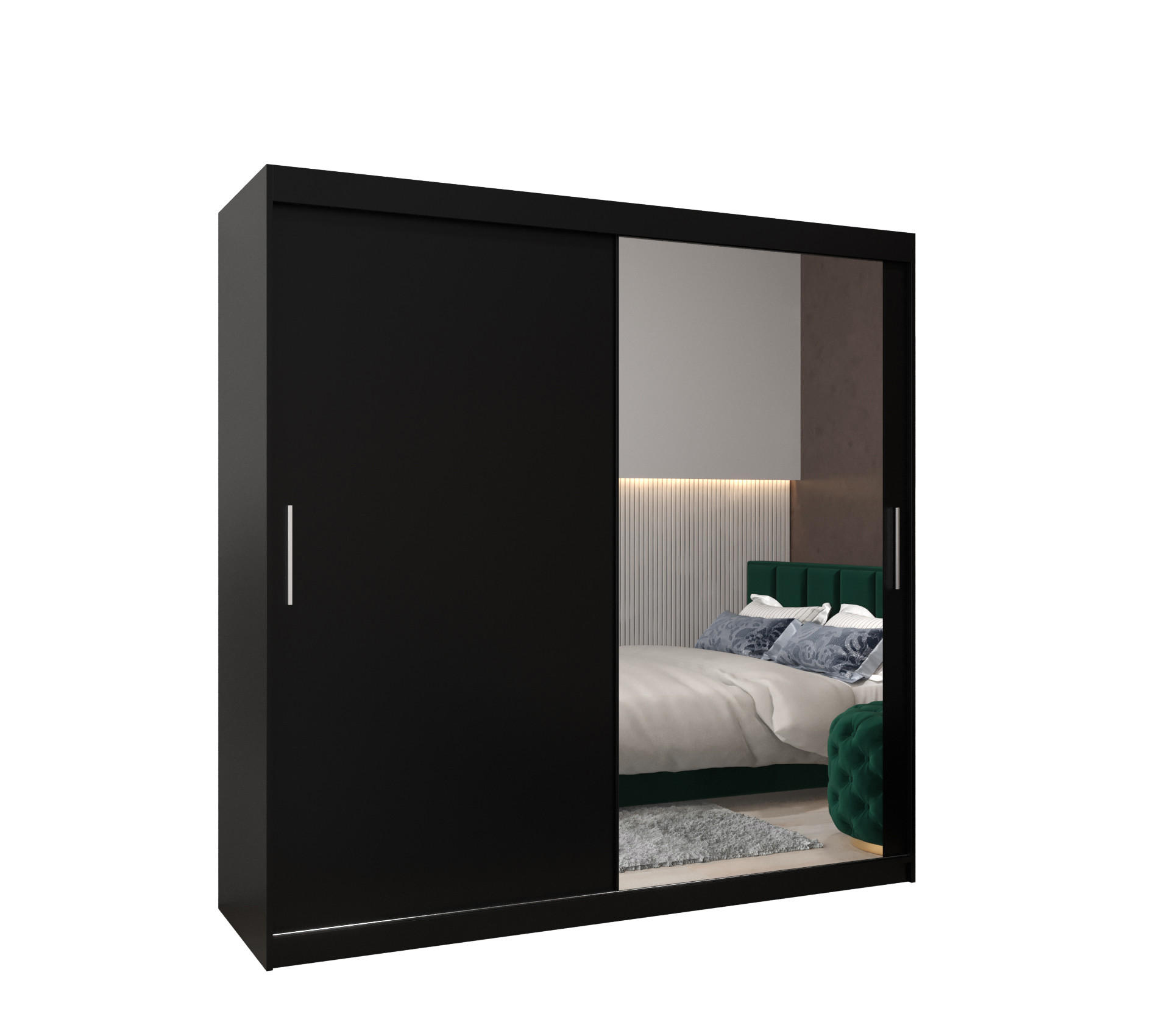 SCHWEBETÜRENSCHRANK 200/200/62 2-türig - Silberfarben/Schwarz, Holz/Kunststoff (200/200/62cm) - MÖBEL KRYSPOL