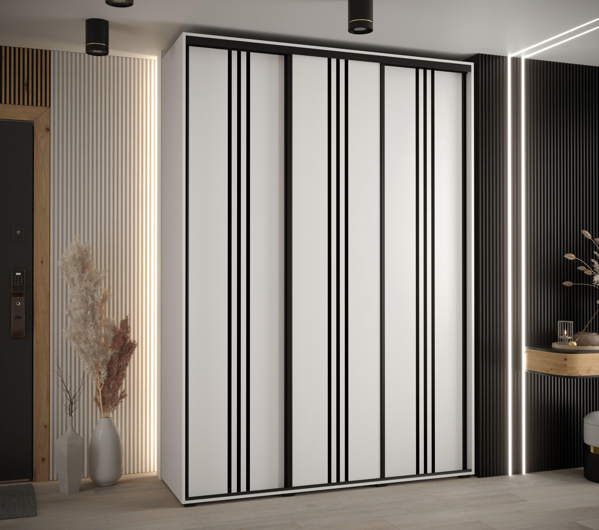 SCHWEBETÜRENSCHRANK 235,2/170/60 3-türig - Schwarz/Weiß, Holz/Metall (170/235/60cm) - Abiks Möbel