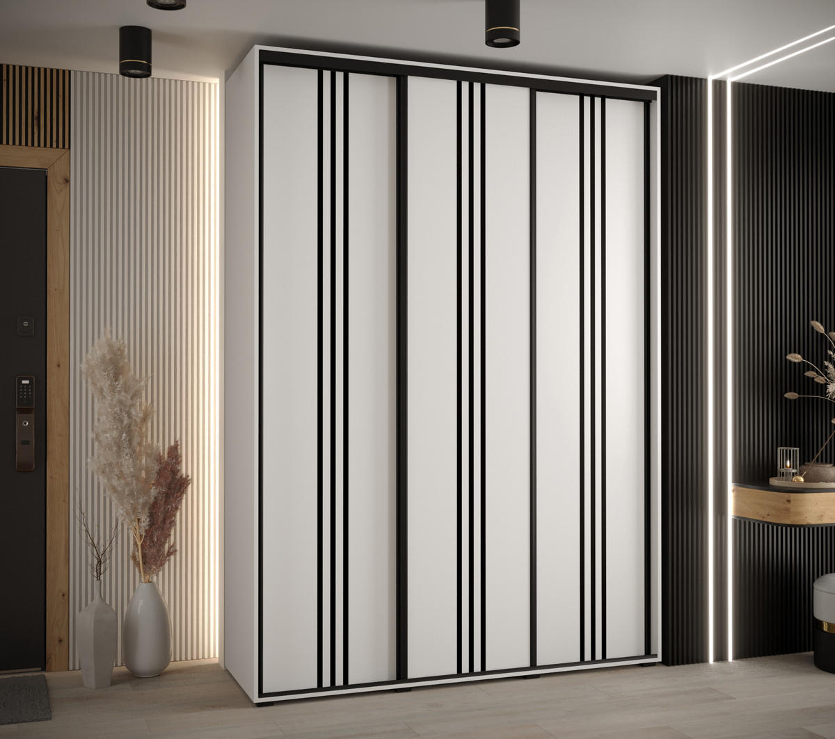 SCHWEBETÜRENSCHRANK 235,2/170/60 3-türig - Schwarz/Weiß, Holz/Metall (170/235/60cm) - Abiks Möbel